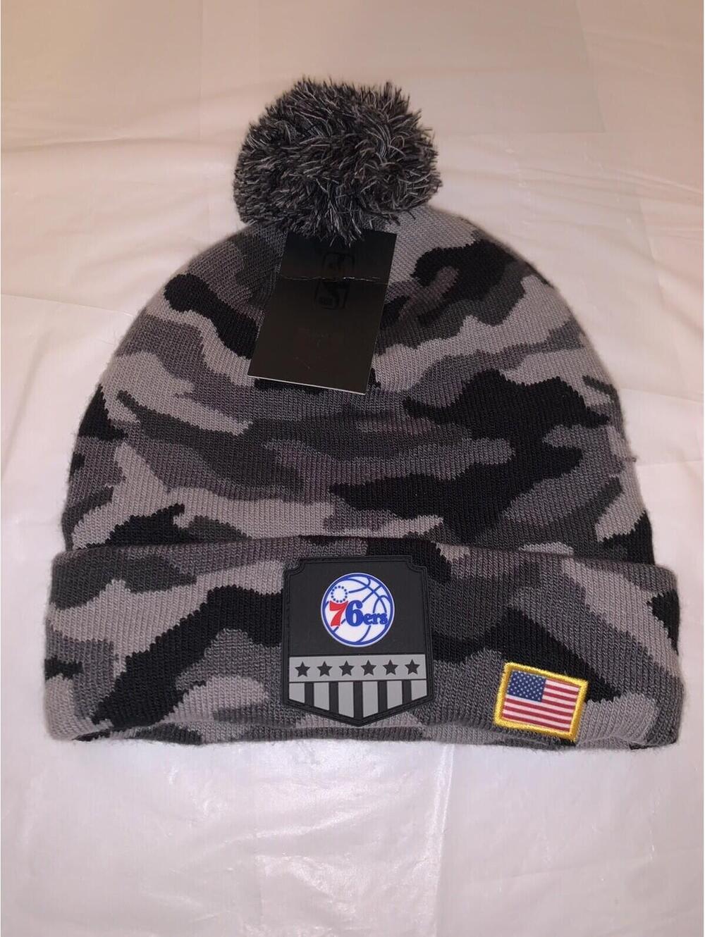 NBA Ultra Game Philadelphia 76ers Pom Beanie Winter Hat Gray Camo One Size NWT